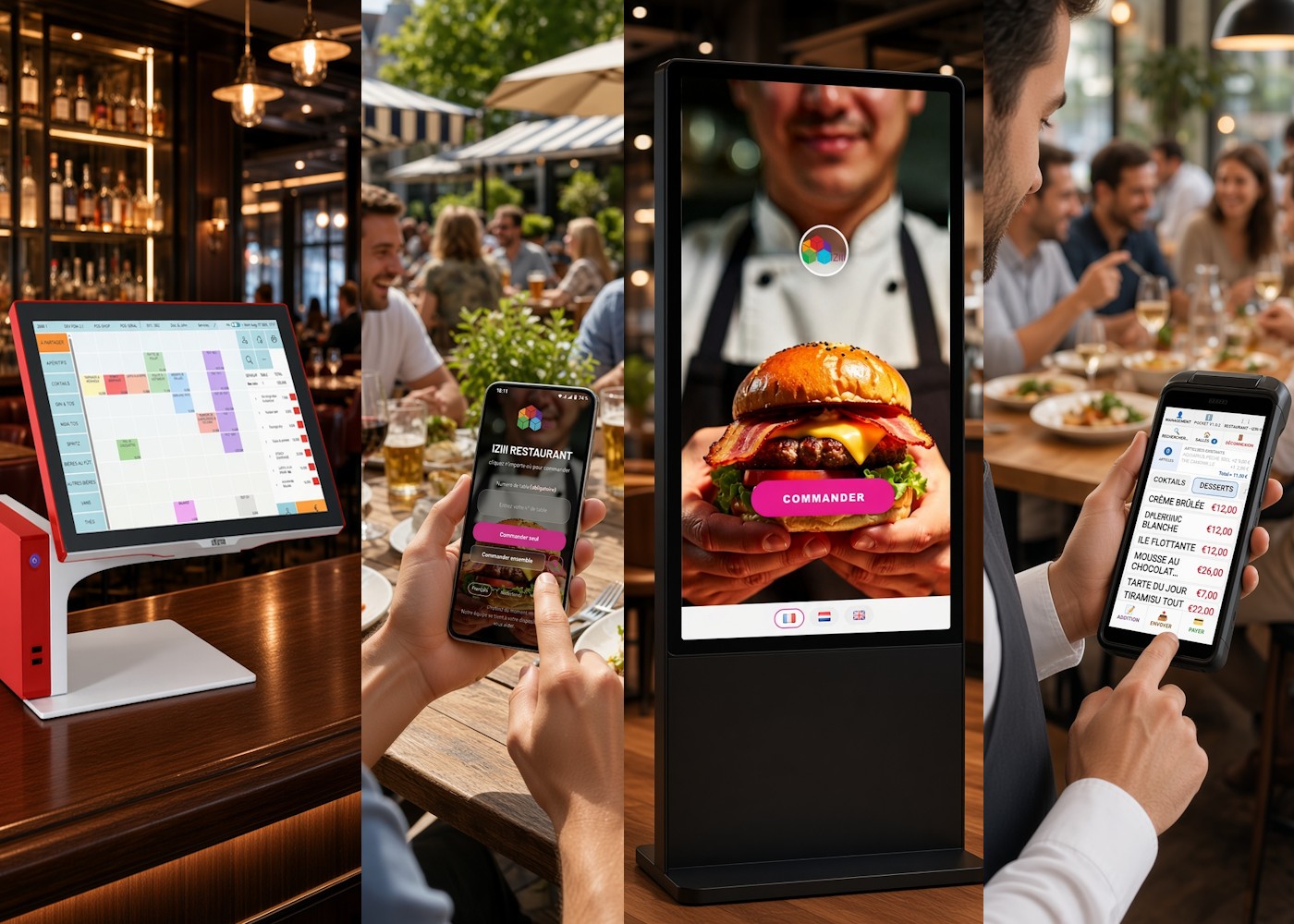  caisse IZIII sur borne tactile, en situation (comptoir, restaurant)